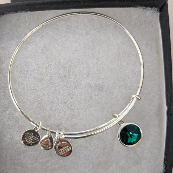 ALEX AND ANI Emerald Swarovski Charm Bangle - Picture 3 of 9